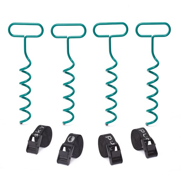 SkyBound Trampoline Anchor Kits - Heavy Duty Trampoline Parts - Unique Oval Shape Design for Easy Hold and Install - Steel Stakes High Wind Anchor Kit with Strong Nylon Belt - Set of 4 - Green Online