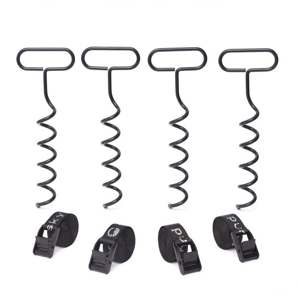 SkyBound Trampoline Anchor Kits - Heavy Duty Trampoline Parts - Unique Oval Shape Design for Easy Hold and Install - Steel Stakes High Wind Anchor Kit with Strong Nylon Belt - Set of 4 - Black on Sale - Image 2