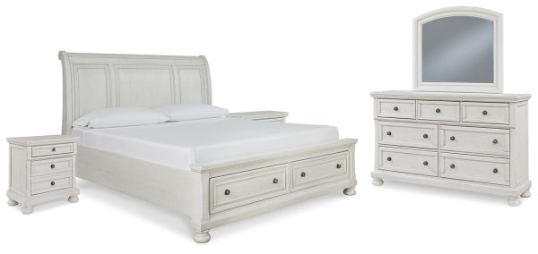 Robbinsdale Queen Sleigh Bed with Storage with Mirrored Dresser and 2 Nightstands Sale - Image 2